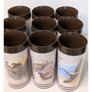 VTG Thermo-Serv Les Kouba Wild Bird Tumbler Set of 9 High Ball Glasses USA 70s
